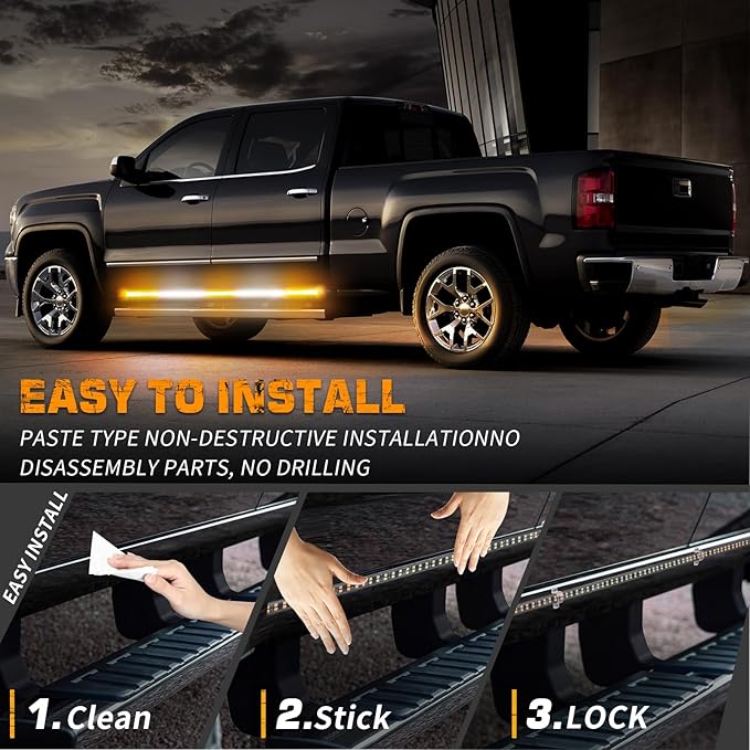 XRIDONSEN 2PCS 60 inch Running Board Emergency Strobe Lights Strip & Amber White 28.4" 80 LED Roof Top Strobe Light Bar for Construction Vehicles Plow/Tow Trucks Pickup