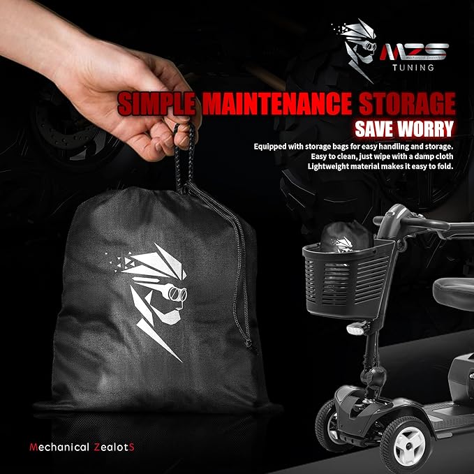 MZS Mobility Scooter Cover, 420D Waterproof Outdoor Protection Electric Scooter Storage Cover Accessories fit up to 48 inch 3 or 4 Wheel Scooters - Vents Night Reflective Buckle Lock-Holes Bag