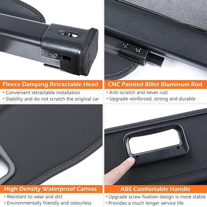 Trunk Cargo Cover For Chevy Chevrolet Equinox GMC Terrain 2018 2019 2020 2021 2022 2023 2024 2025 Retractable Rear Trunk Cargo Luggage Security Shade Cover Shield Waterproof All Weather (Black)