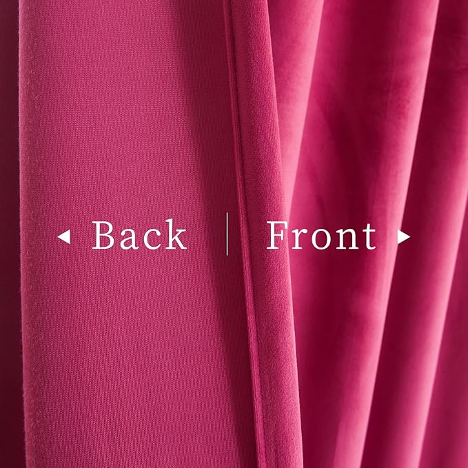 Roslynwood Luxury Soft Berry Velvet Curtains 63 inches Long Back Tab Thermal Insulated Blackout Window Drapes for Living Room/Bedroom/Dining Room, W52 x L63, 2 Panels