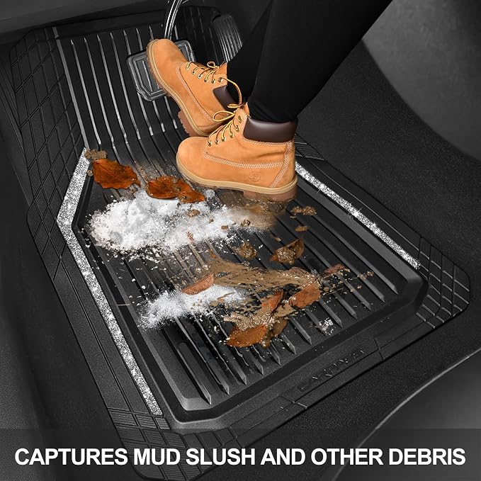 CAR PASS Glitter Heavy Duty Rubber Floor Mats for Car, Waterproof Liner Deep Dish Bling Car Mats Full Sets, Universal Trim to Fit for SUV Truck Sedans Vans, All Weather Floor Mats, Silver Sparkly