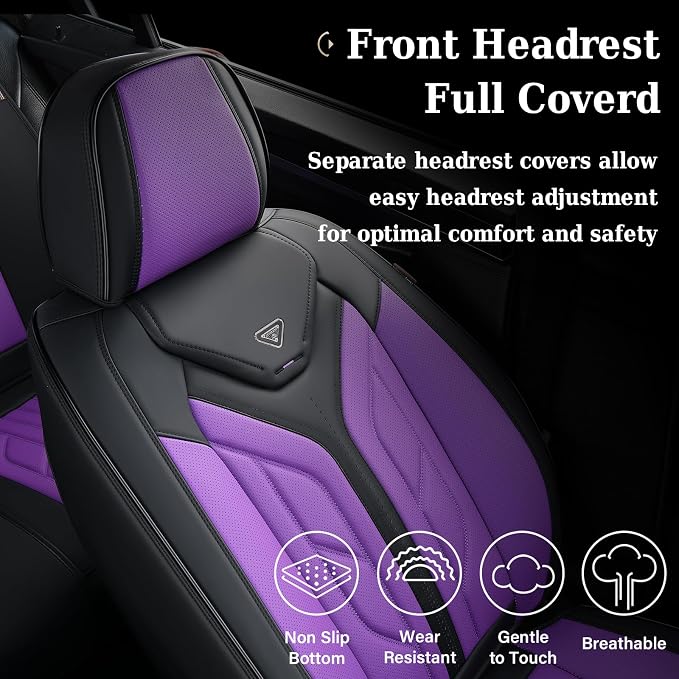 Coverado Car Seat Covers Full Set, Car Seat Protectors Leather Seat Covers for Cars, Automotive Seat Covers Car Accessories Universal Fit for Most Sedans SUV Pick-up Truck(Black&Purple)