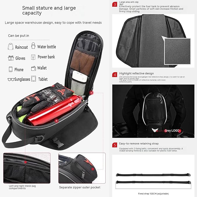 Waterproof Motorcycle Fuel Tank Bag,Strong Magnetic Bag,Moto Cycling Shoulder Single Pack for Outdoor Sports Riding Travel Handbag (Green)