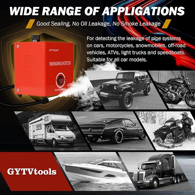 Smoke Leak Detector ，Automotive Smoke Machine， for Detecting leaks in Vacuum, Fuel, EVAP and Other Automotive Systems. (Red Strap Model)