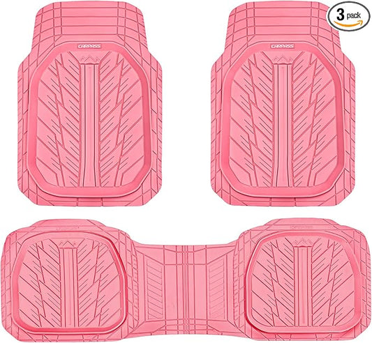 CAR PASS DeepDish Pink Floor Mats for Cars Full Set,Heavy Duty Rubber Car Mats 3-Piece,Universal Waterproof Trim-to Fit Automotive Floor Mats for Truck Van SUV, Durable All-Weather Car Mats (Pink)