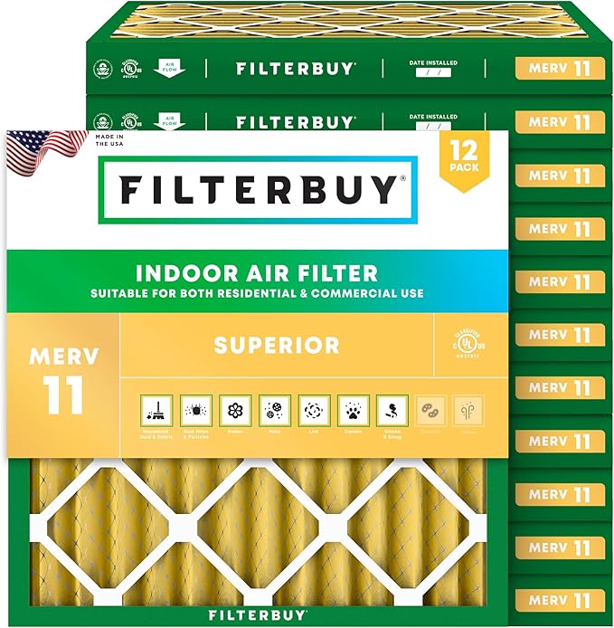Filterbuy 14x14x2 Air Filter MERV 11 Superior Pet & Allergy Defense (12-Pack), Electrostatic Pleated HVAC AC Furnace Filters Replacement (Actual Size: 13.50 x 13.50 x 1.75)
