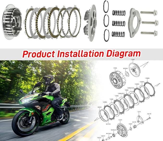 Clutch Kit & Friction Steel Plate for Kawasaki Ninja 400 EX400 Z400 ER400 2018-2024 OEM# 13087-0585 13187-0033