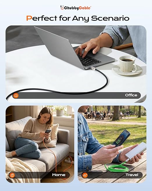 chubbycable Chubby 2.0 USB C 240W Fast Charging Cable Silicone Soft Durable USB C Cable Extra Thick Charger Cord Compatible with iPhone 17-15 Series iPad, Desert, Type-C to Type-C, 9.8FT