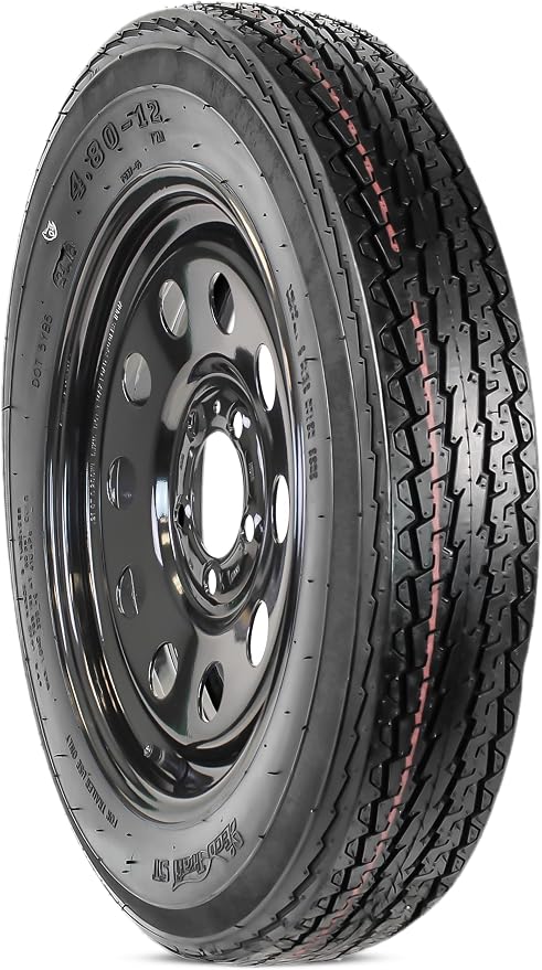 eCustomrim 2-Pack Trailer Tire Rim Assembly 4.80-12 480-12 12 Inch 5 Lug Load Range C Black Wheel - 2 Year Warranty w/Roadside