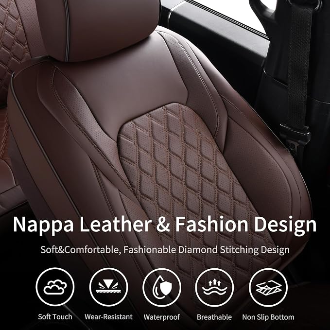 Huidasource Fit for Coffee Chevy Silverado/GMC Sierra Front Seat Covers, Thickened Perforated Nappa Leather Front Truck Seat Covers 2007-2025 1500, 2015-2025 2500HD 3500HD Crew Double Extended Cab