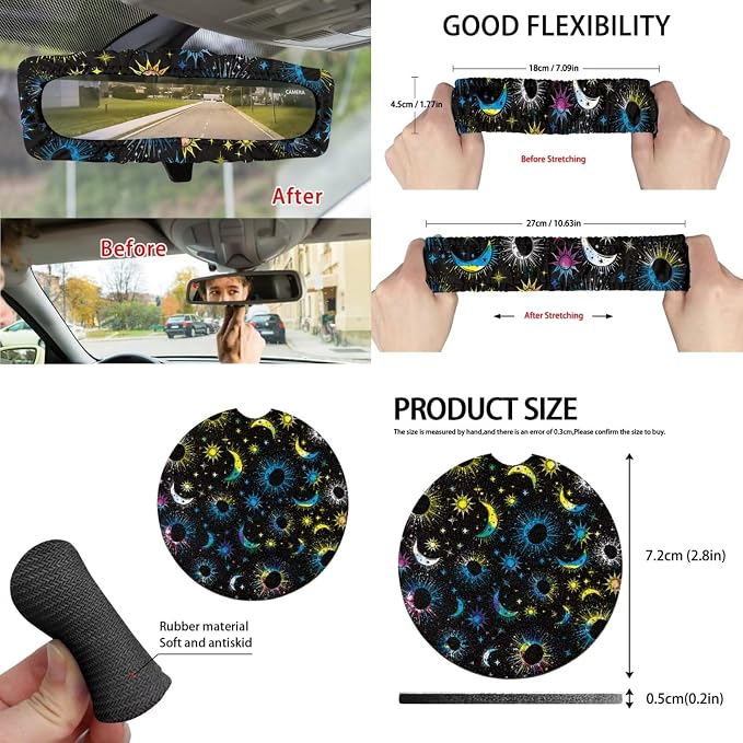 Sun and Moon 15 PCS Car Seat Cover Set with Auto Steering Wheel Cover Seat Belt Strap Protector Cup Holder Trash Bag Rear View Mirror Protector Keychain