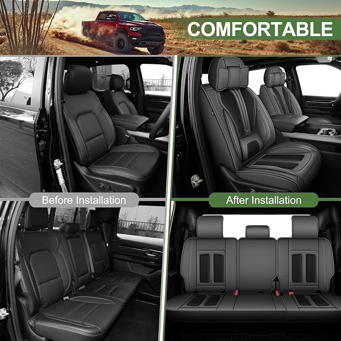 TTX LIGHTING Seat Covers Fit for Dodge RAM 2012-2025 2026: Compatible with RAM 1500 2500 3500 Crew Quad Regular Cab Full Set Pickup Truck Seat Covers(Flat Bench, 5 Seats, Black & Grey)