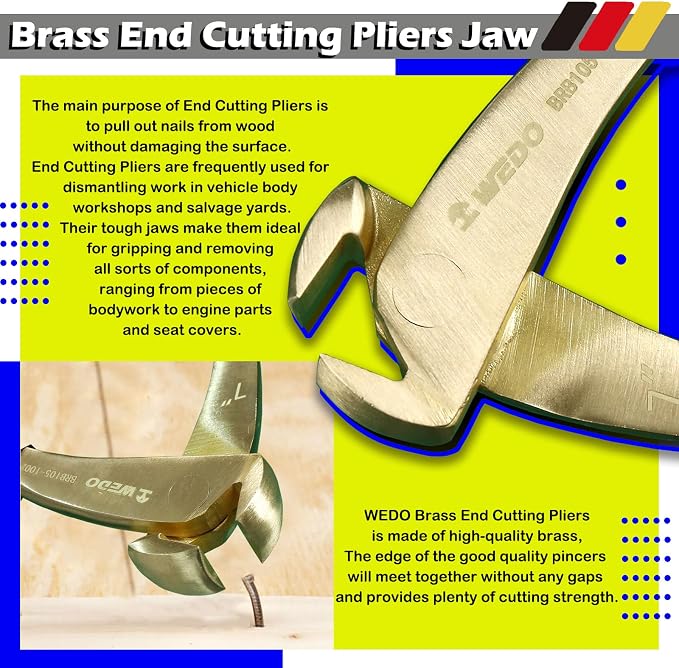 WEDO Brass Pliers Set with Non-Slip Handle - 8" Snipe Nose, 7" End Cutting, 7" Diagonal
