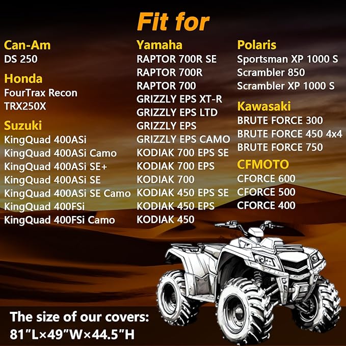EVRBUL Upgraded ATV Cover Heavy Duty 420D All Weather 4 Wheeler Cover 81" Lx49 Wx44.5 H Compatible with Yamaha Suzuki Polaris Kawasaki CFMOTO Waterproof and Dustproof Quad Cover