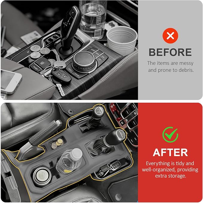 Silicone Center Console Gear Shift Panel Trim Cover for Jeep Wrangler JL/JLU/Gladiator JT 2018-2026, with Non-Slip Cup Holder Mat & Side Organizer Tray, Car Interior Storage Box Accessories
