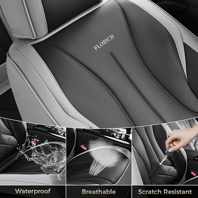 FLORICH Car Seat Covers Full Set, Leather Seat Covers for Cars, Waterproof Car Seat Protectors 5 Seats, Front and Rear Seat Covers for Cars, Automotive Seat Protector Fit for Most Car SUV Truck