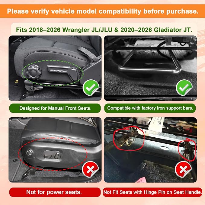 Front Under Seat Storage Organizer + Center Console Hidden Box + White Center Console Organizer for 2018-2026 Wrangler JL JLU & 2020-2026 Gladiator JT Accessories (Manual Seat Only)