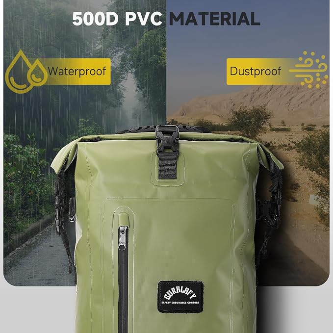 Motorcycle Saddle Bag, 15L Waterproof Motorcycle Tail Bag, PVC Bag | 2 Size and 3 Color Options Travel Bag, Rear Seat Bag, Backpack Field Green GT-15GN