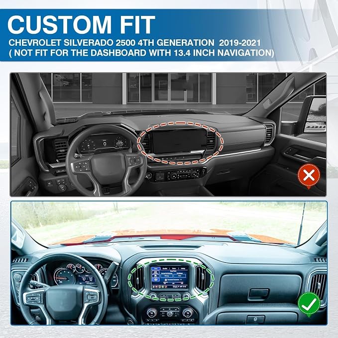 KUST Black Dash Cover for 19-25 Chevy Silverado 1500 2500HD 3500HD/19-23 GMC Sierra 1500 2500HD 3500HD(Only fit Silverado Dashboard with Open Bin and HUD)(Not Fit for 13.4 inch Navigation Silverado)