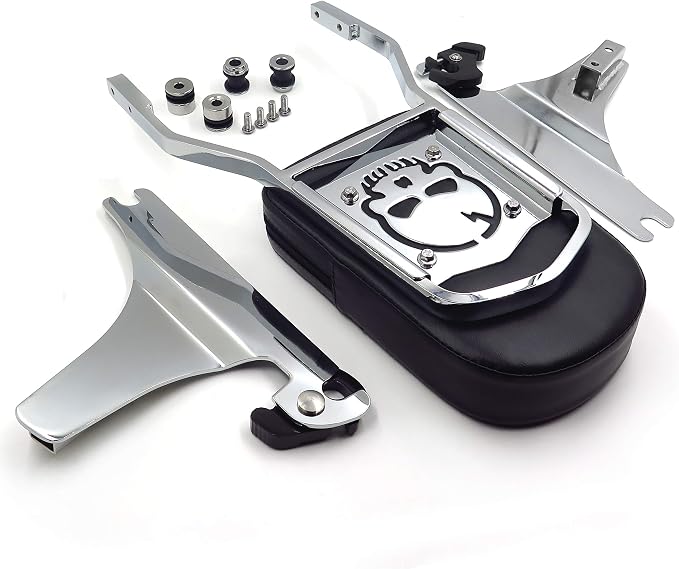 MT501-006+SS001-SA Quick Detachable Sissy Bar Passenger Backrest for H-D Softail, Bold Style, Silver Billet Aluminum