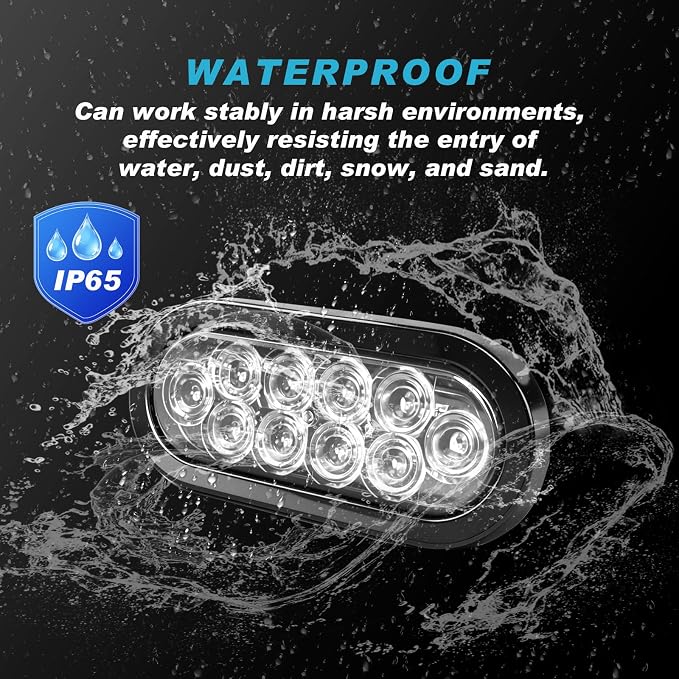 6" Oval LED Trailer Lights, Red & White 6 Pack, 12V | 6-inch oval, 4 red + 2 white, IP65 waterproof, 3-wire plug-and-play, stop/turn/tail, high brightness
