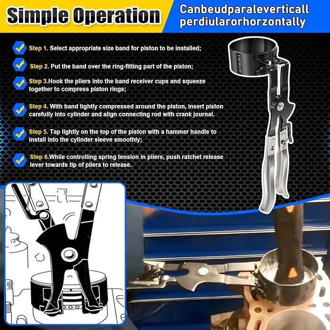 YMT Piston Ring Compressor Tool Set for Car Engine, Vehicle Maintenance Clamps, Ratchet Pliers, Storage Case