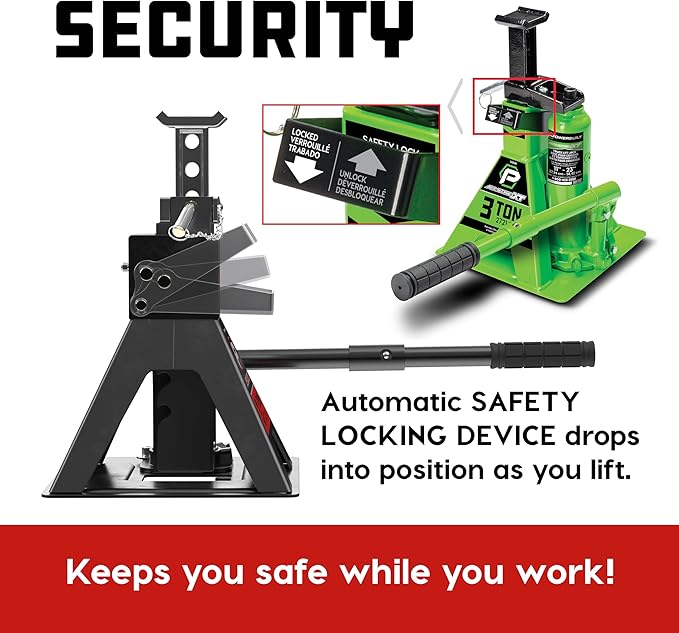 POWERBUILT 3 Ton All-in-One Hydraulic Bottle Jack and Jackstand in One, Compact, Wide Base, 11-21 Inch Range, Eliminates Jackstands, for Trucks, SUVs, RVs, Trailers, ASME, Not for Sedans - 640912
