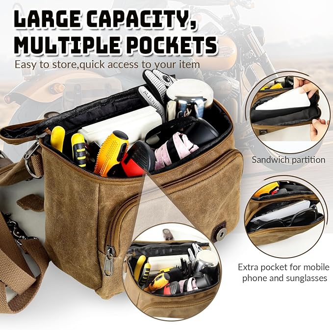 Motorcycle Bags Vintage Motorcycle Tool Bag Waterproof Messenger Bag Bike Tank Bag Saddle Bag Canvas Sissy Bar Bag Handlebar Bag for Powersports Camera Bag Gift for Men
