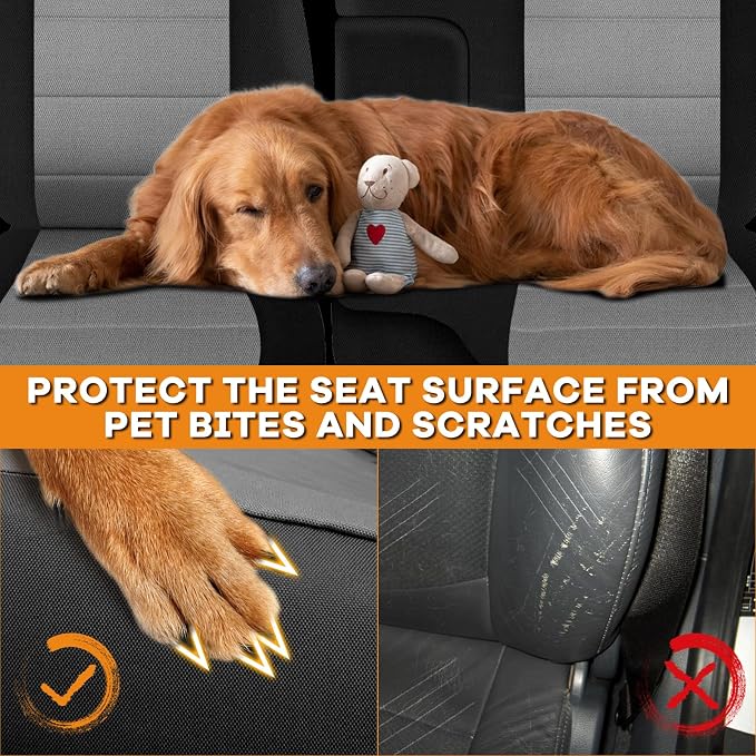 Truck Seat Cover Compatible with 1995-2000 Toyota Tacoma, Knitted Front Bench 60/40 Seat Covers with 2 Headrests and Center Console, Black&Charcoal