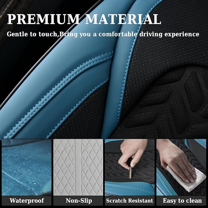 Coverado Car Seat Cover Winter, Front Seat Cover, 2PCS Car Seat Protector, Seat Covers for Cars, Breathable Faux Leather Car Seat Cushion, Car Seat Protector, Blue Car Seat Covers Fit Most Vehicles