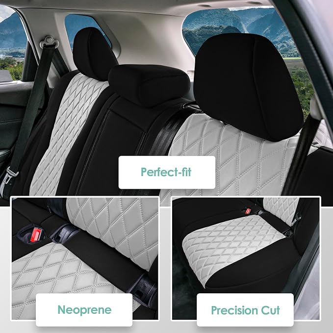 FH Group Custom-Fit Car Seat Covers Specifically Made for 2021-2026 Nissan Rogue, Rear Set Gray Ultraflex Neoprene Waterproof Automotive Seat Cover