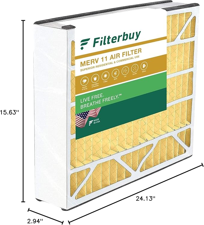 Filterbuy 16x25x3 Air Filter MERV 11 Superior Pet & Allergy Defense (1-Pack), Electrostatic Pleated HVAC AC Furnace Filters for Trion Air Bear, Lennox X0581 & More (Actual Size: 15.63 x 24.13 x 3.00)