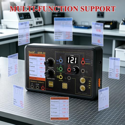 Automotive Ignition Coil Tester, Actuator Testers with Large LCD, All-in-One Spark Plug Tester, Coil Pack & Solenoid Testers, Injector & PWM Signal Generator, Stepper Motor Diagnostic Upgraded QDB3A
