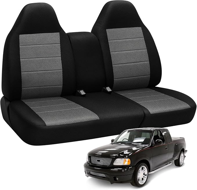 Truck Seat Cover Compatible with 1997-2000 Ford F-150 Seat Covers Front 40/60 Split Bench with Opening Center Console, Not with Airbags Next to The Headrest, Black and Charcoal