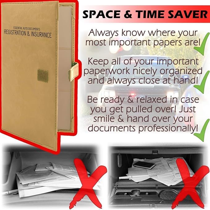 PlusXpres Auto Insurance and Registration Card Holder - Vehicle Glove Box Document Organizer - Car Essential Paperwork Holder for DMV, AAA, Contact Information Cards - BEIGE + RED + BLUE BUNDLE