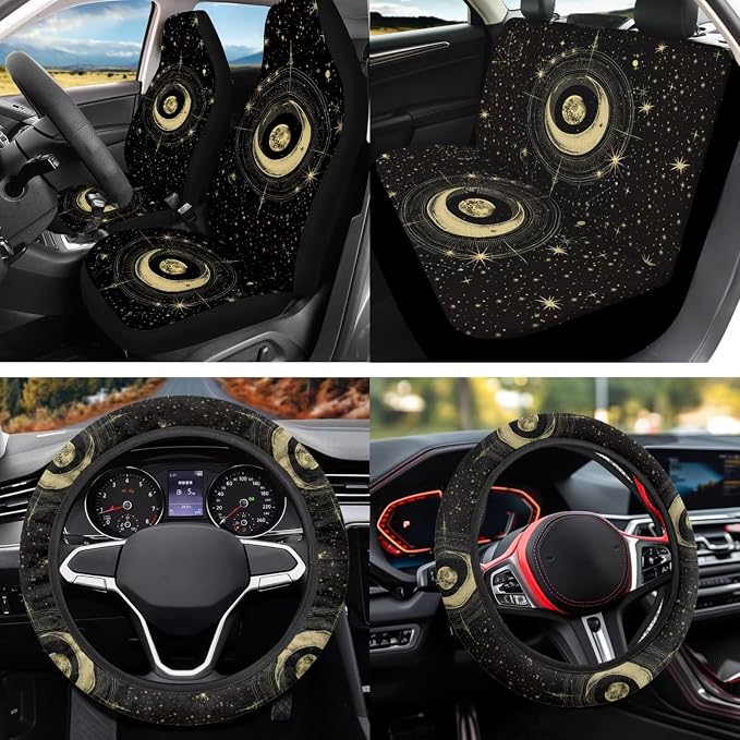 Gothic Moon 12 Pcs Car Seat Covers with Steering Wheel Cover,Seat Belt Covers Cup Holder with Keychain Automotive Protector Set Unverisal Fit Cars SUV