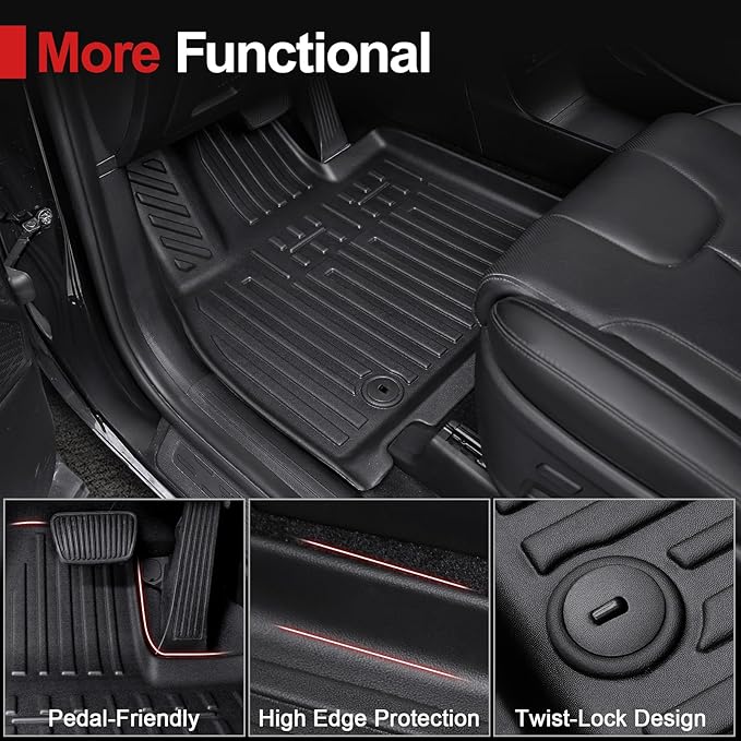 Floor Mats for 2020-2025 Kia Telluride 7/8 Passenger, All Weather TPE Durable Cargo Liner with Backrest Mat Interior Protection for 2025 Kia Telluride