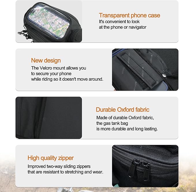 Magnetic Motorcycle Tank Bag,Heavy Duty Black Gas Tank Pouch,Oxford Saddle Motorbike Bag