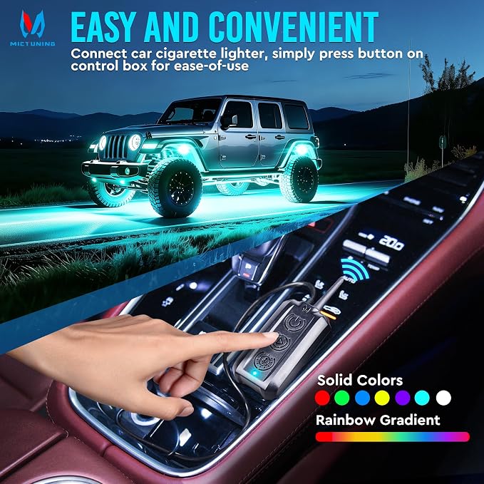 MICTUNING C3 RGBW Rock Lights 4 Pods with Wiring Switch Kit | Expandable to 32 pods, MagicLink APP Control, 160° Wide Beam, IP68 Waterproof Multi-Color Neon Underglow Lights