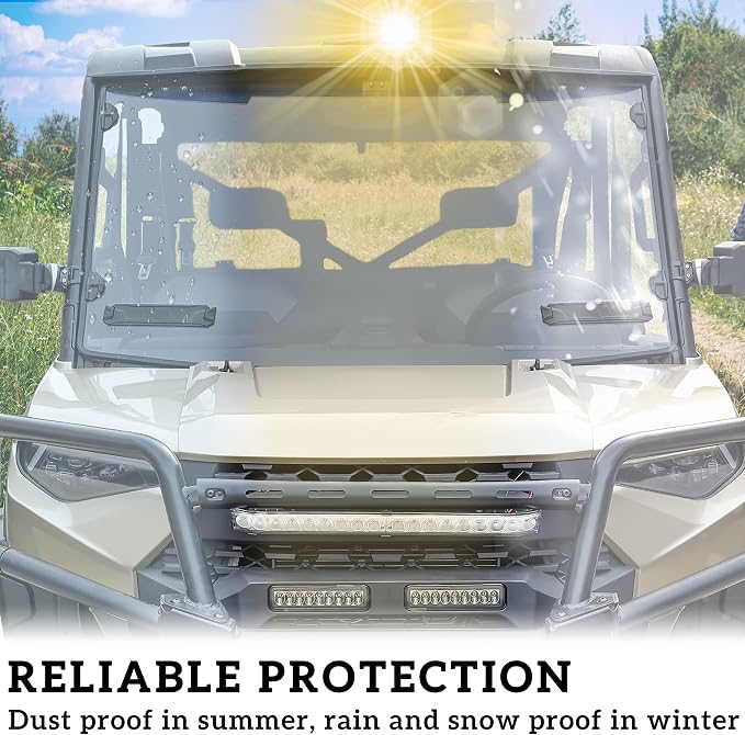 SAUTVS Full Windshield for Polaris Ranger XP 1000/ Crew/ Diesel/ XP 900 2017-2026 Accessories, Clear Dustproof Durable Hard Coat Poly Vented Full Windshield, Replace #‎2883266