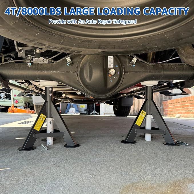 HKTE 4 Ton Jack Stands, Automotive Jack Stands with Flat Rubber Saddle & Security Locking Pins, Adjustable Vehicle Support for Cars SUVs Light Trucks, 2 Pack