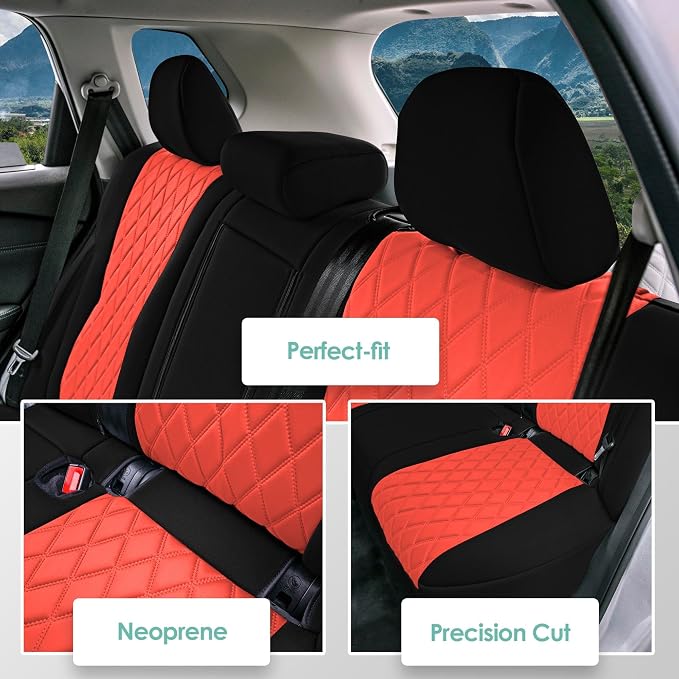 FH Group Custom-Fit Car Seat Covers Specifically Made for 2021-2026 Nissan Rogue, Rear Set Red Ultraflex Neoprene Waterproof Automotive Seat Cover