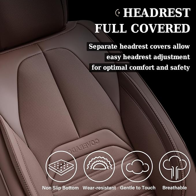 Coverado Seat Covers, Car Seat Covers Front Seats, Automotive Seat Covers, Waterproof Nappa Leather Car Seat Cover, Car Seat Cushion, Brown Seat Covers Carseat Cover Universal Fit for Most Cars