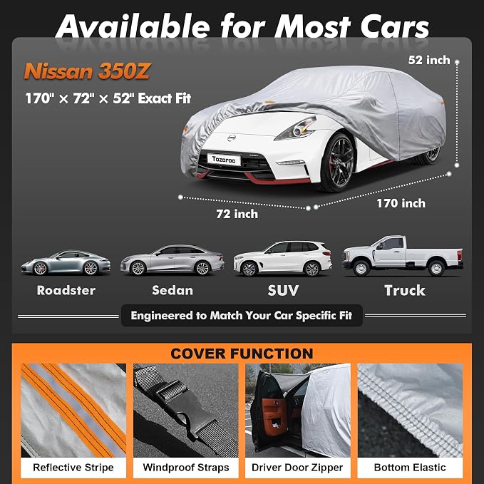 Car Cover Waterproof All-Weather,Heavy-Duty Outdoor Full Exterior Automobiles Sedan/Coupe (Length 166-178 inch) with Windshield Sun Shade Universal Fit Porsche 718, Versa, BRZ, Supra etc