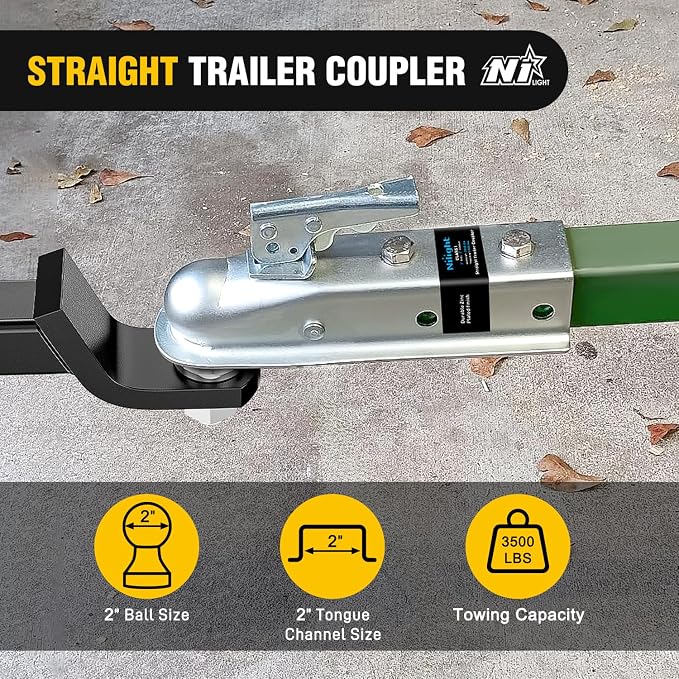 Nilight Straight Trailer Coupler with Security Latch&Chain for 2-Inch Hitch Ball, 2-Inch Channel,3500 LBS,Heavy Duty Trailler Tongue Coupler for Station Wagon, Truck, Bolted & Welded Installation
