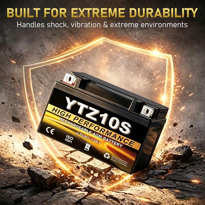 YTZ10S-BS 12V 9Ah AGM Sealed Motorcycle Battery, Maintenance-Free, Compatible with Yamaha Raptor, Honda CBR, BMW, Kawasaki, Suzuki