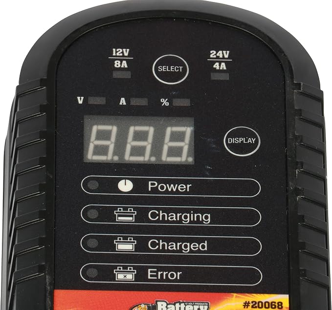 WirthCo 20068 Battery Doctor Black CEC Certified Smart Battery Charger and Maintainer (12V to 24V, 4 Amp to 8 Amp)