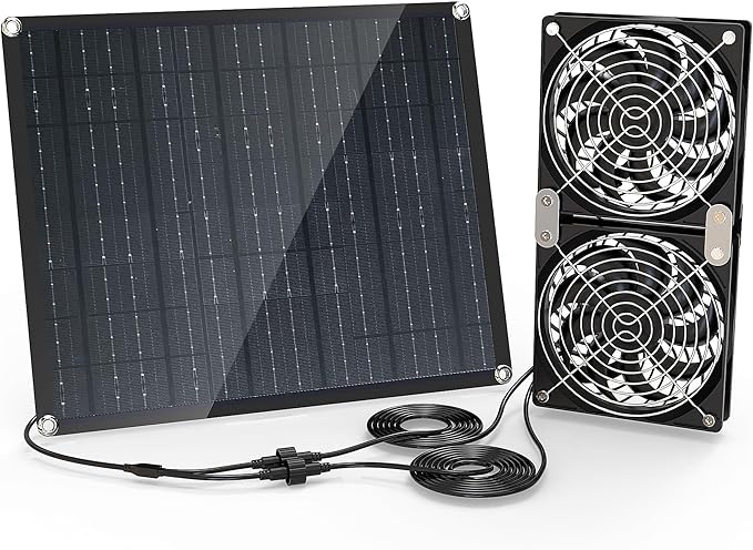 Solar Fan, 30W Solar Fan for greenhouses, Small Chicken coops, and pet Houses. IPX7 Waterproof Solar Panel Fan kit