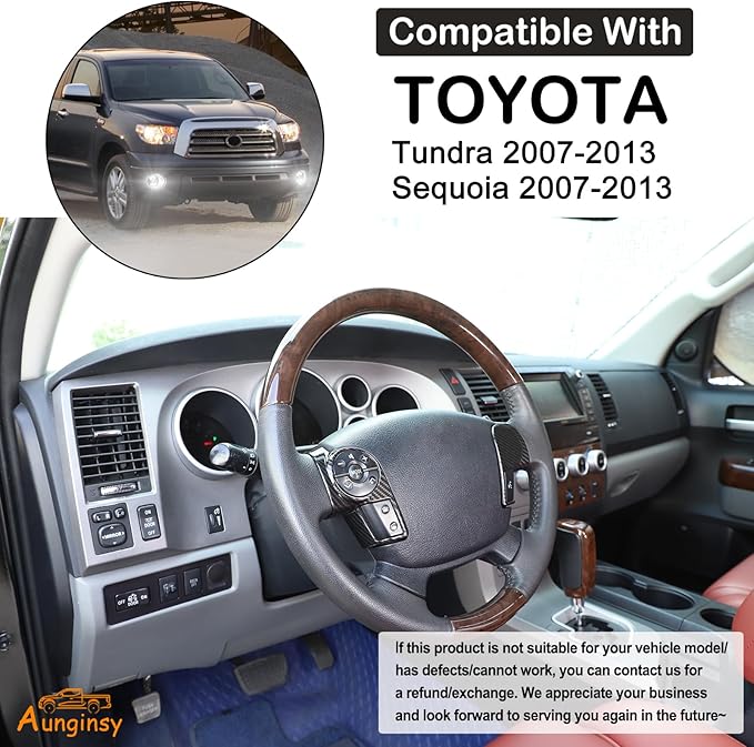 Aunginsy Central Control Steering Button Frame Trim Compatible with Toyota Tundra/Sequoia 2007-2013 Center Console Steering Button Panel Protection Cover Decorative Sticker Interior Accessories