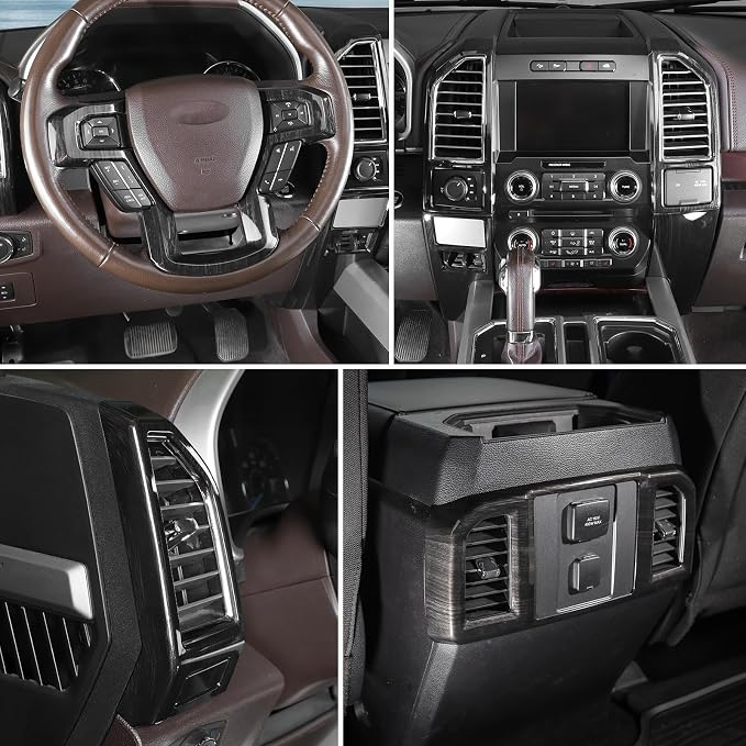 9PCS Wood Grain Interior Trim Kits Fit for 2015-2020 Ford F150 Interior Decor Accessories Central Control Dashboard Left & Right Air AC Vent Steering Button Frame Panel